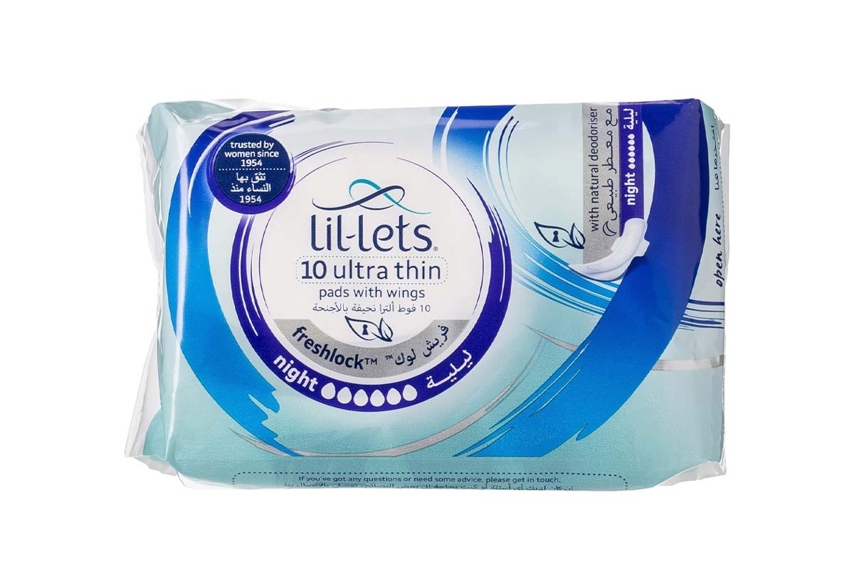 LIL LETS ULTRA THIN PADS WITH WINGS FRESHLOCK NIGHT 10 PADS - Apotek Plus Pharmacy