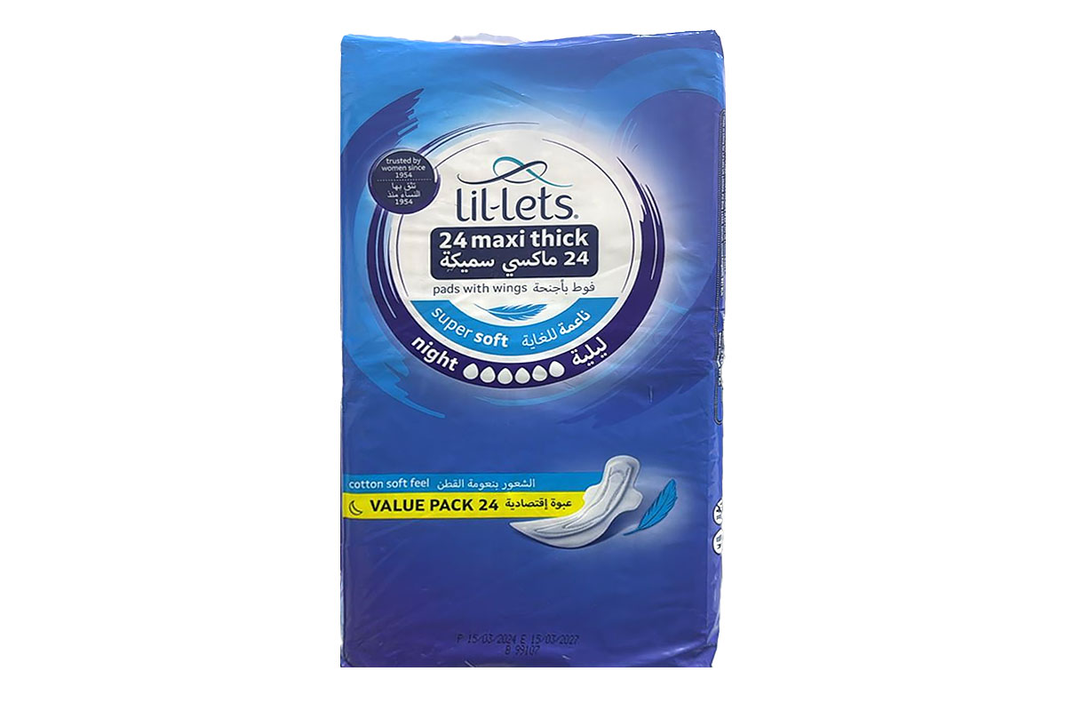 LIL LETS MAXI THICK PADS WITH WINGS SUPER SOFT NIGHT 24 PADS - Apotek Plus Pharmacy