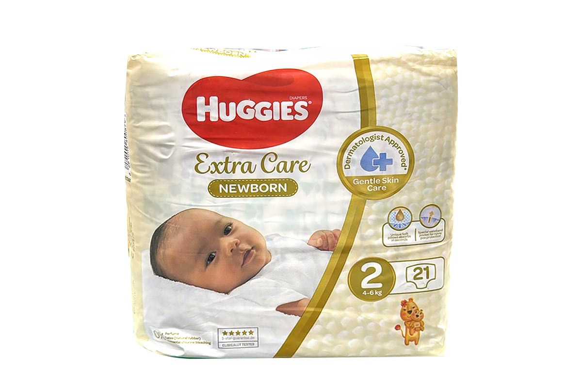 HUGGIES EXTRA CARE NEWBORN NO2 FROM 4 TO 6 KG 21PCS - Apotek Plus Pharmacy