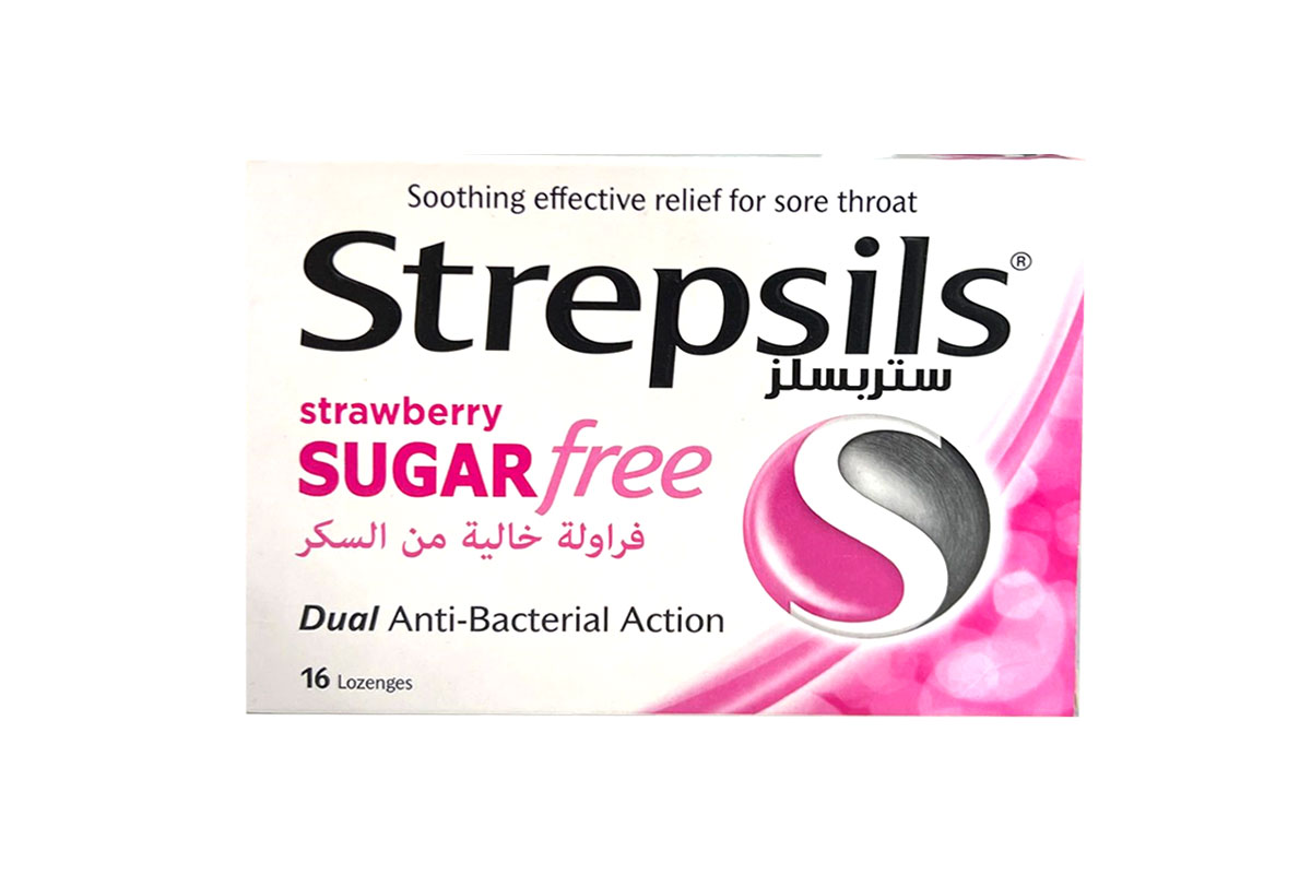 STREPSILS STRAWBERRY SUGAR FREE 16 LOZENGES - Apotek Plus Pharmacy