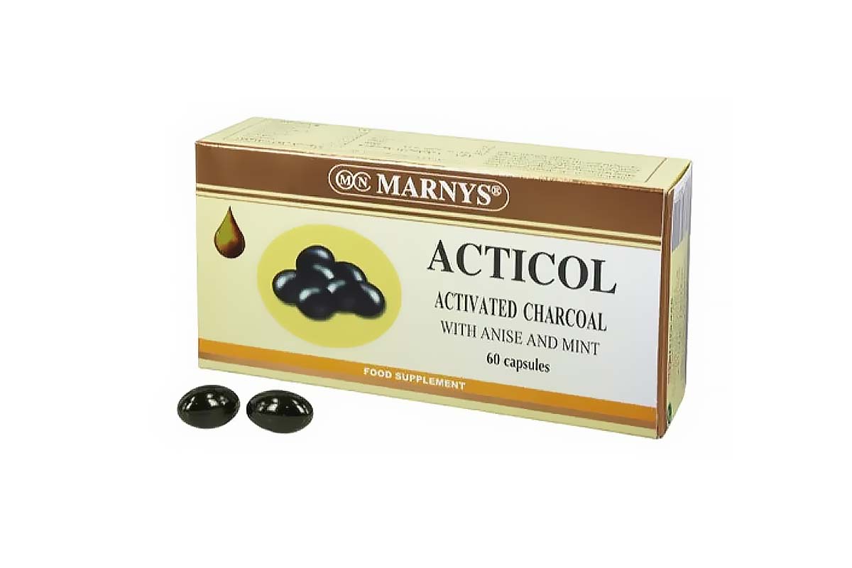 MARNYS ACTICOL ACTIVATED CHARCOAL WITH ANISE AND MINT 60 CAPSULES - Apotek Plus Pharmacy