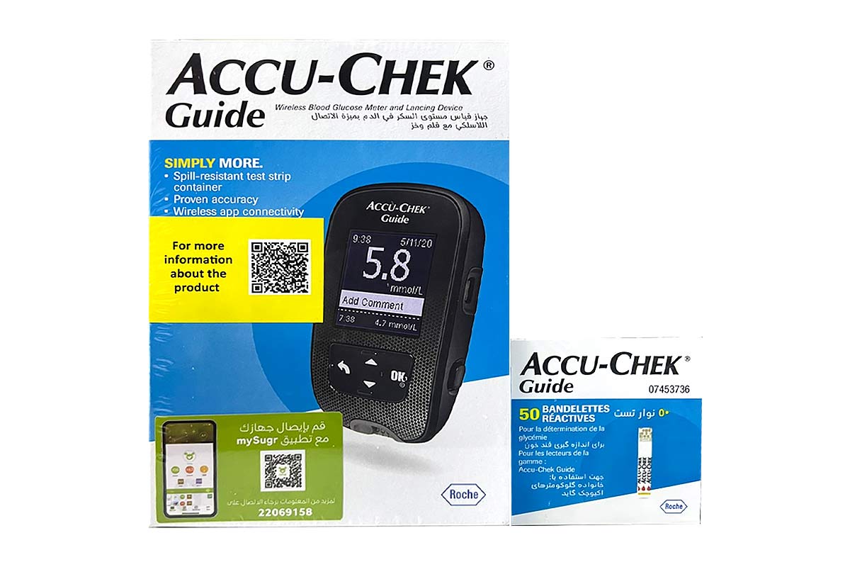 BOX ACCU CHEK GUIDE MONITOR WITH 50 STRIPS FREE - Apotek Plus Pharmacy