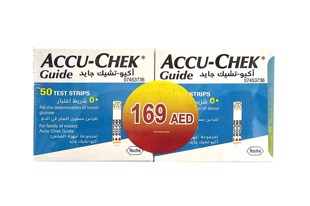 BOX ACCU CHEK GUIDE 50 STRIPS OFFER PACK - Apotek Plus Pharmacy