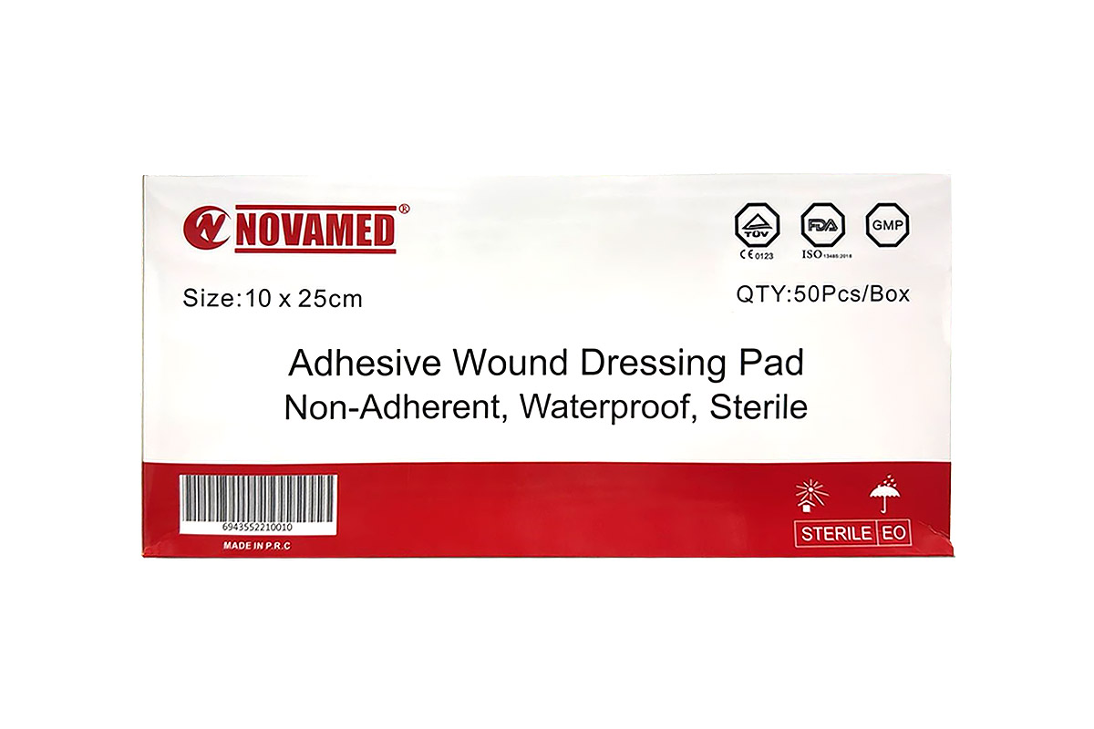 NOVAMED ADHESIVE STERILE WATERPROOF WOUND DRESSING PADS 10X25CM 5 PIECES - Apotek Plus Pharmacy