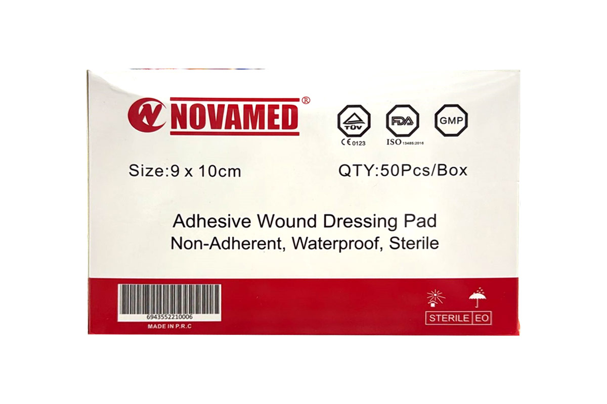 NOVAMED ADHESIVE STERILE WATERPROOF WOUND DRESSING PADS 9X10CM 5 PIECES - Apotek Plus Pharmacy