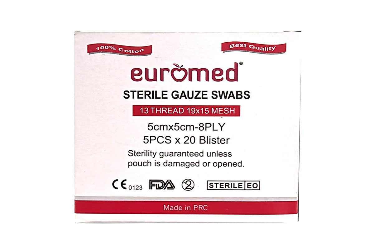 EUROMED STERILE GUAZE SWABS 5CMX5CM 1 PIECE - Apotek Plus Pharmacy