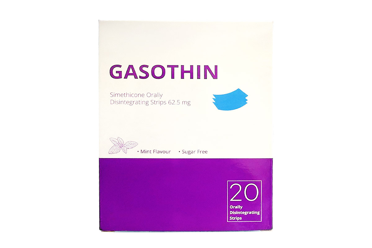 GASOTHIN SIMETHICONE 62.5MG MINT FLAVOUR SUGARFREE 20 ORALLY DISINTEGRATING STRIPS - Apotek Plus Pharmacy