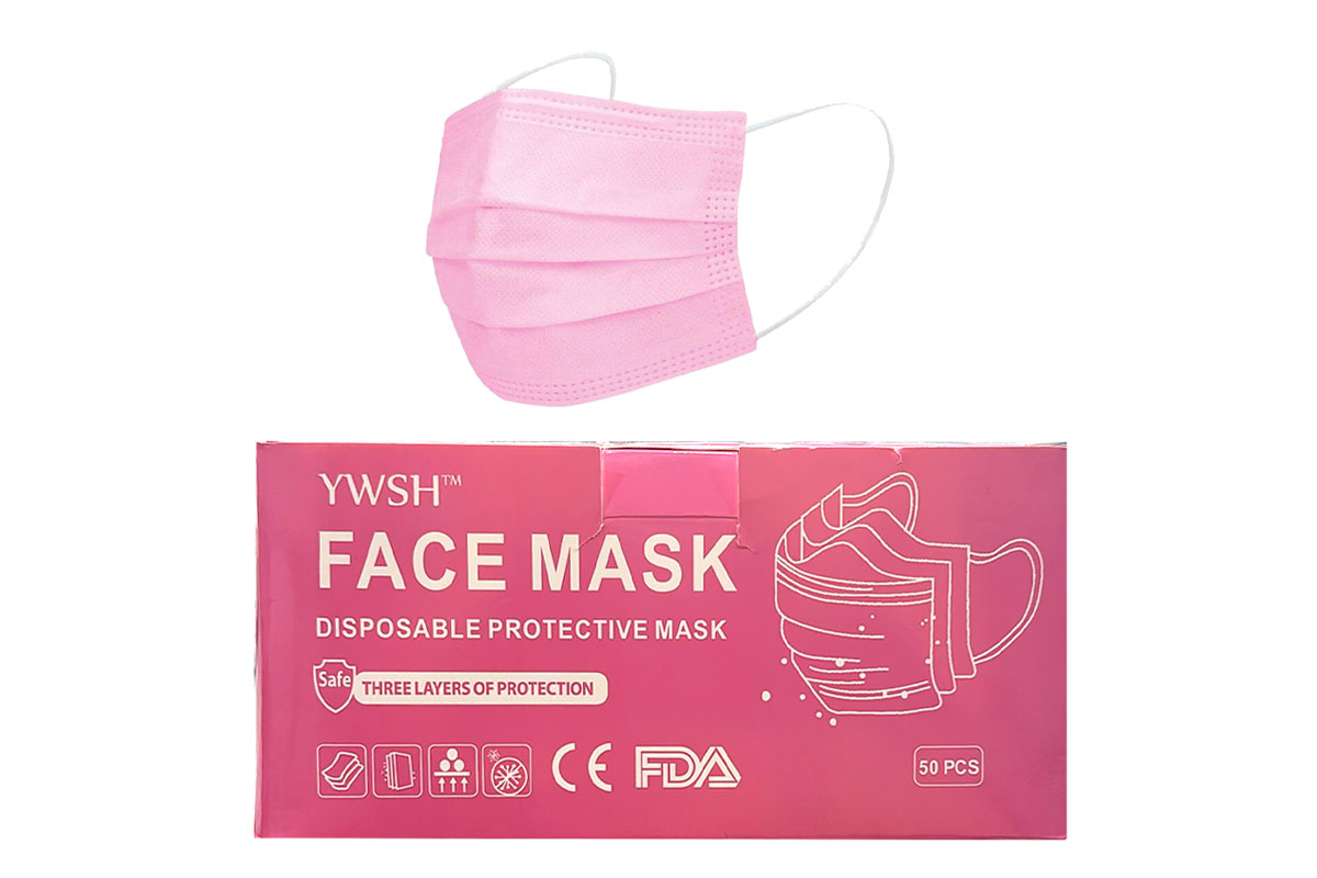 DISPOSABLE FACE MASK 50 PIECES COLOR PINK - Apotek Plus Pharmacy