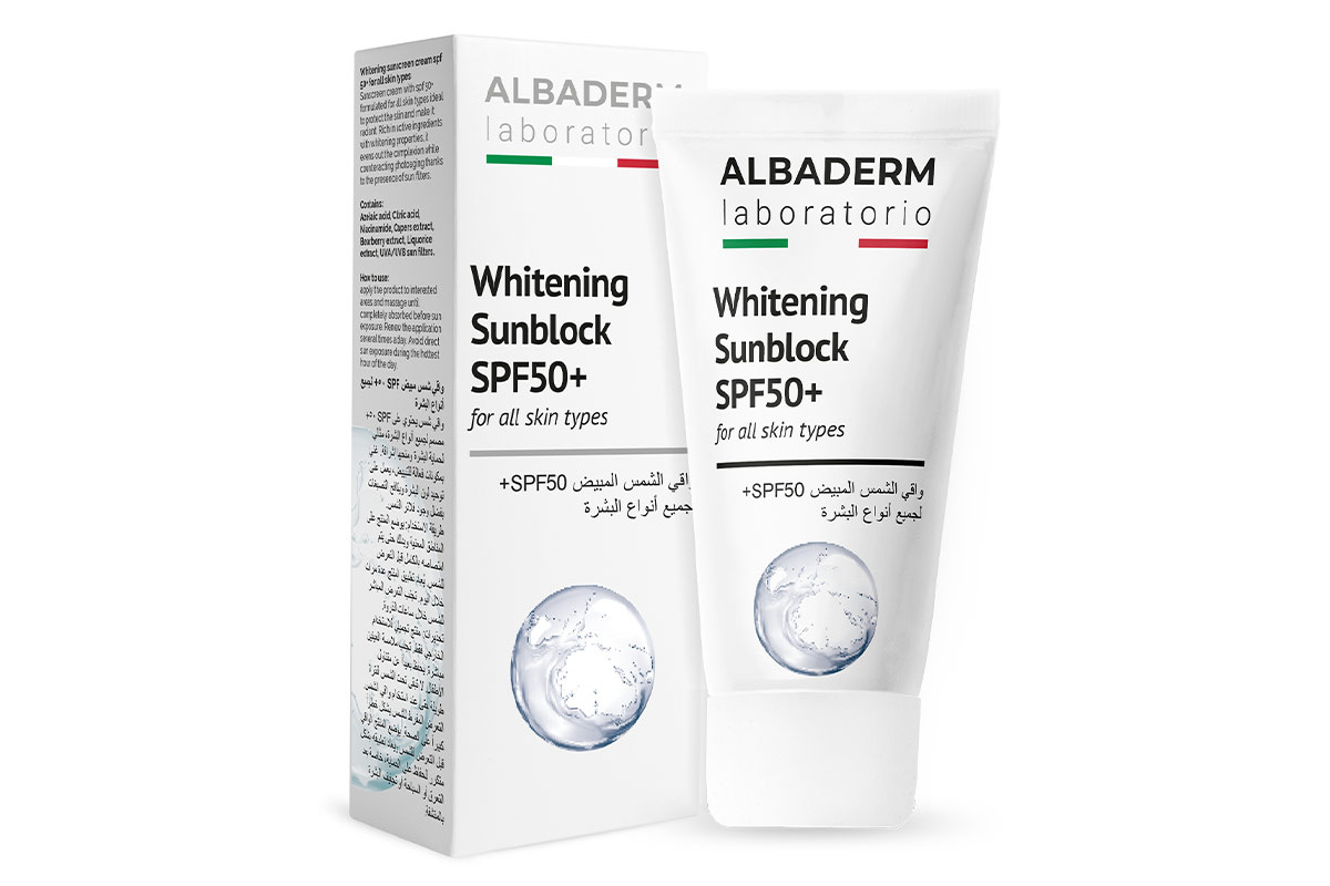 ALBADERM WHITENING SUNBLOCK SPF 50 PLUS ALL SKIN TYPES 50 ML - Apotek Plus Pharmacy