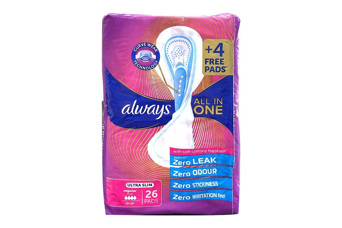 ALWAYS ALL IN ONE ULTRA SLIM LARGE ZERO LEAKS PLUS 4 PADS FREE  26 PADS - Apotek Plus Pharmacy