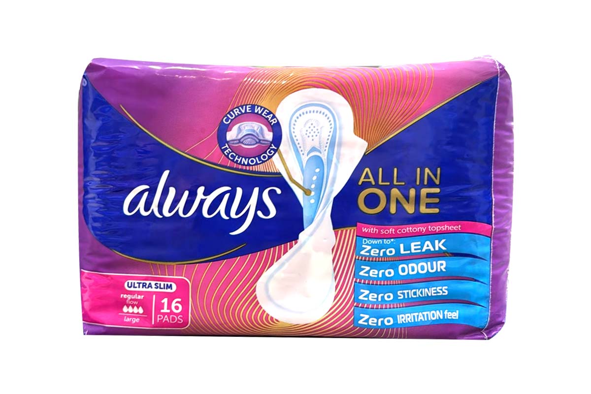 ALWAYS ALL IN ONE ULTRA SLIM LARGE ZERO LEAKS 16 PADS - Apotek Plus Pharmacy