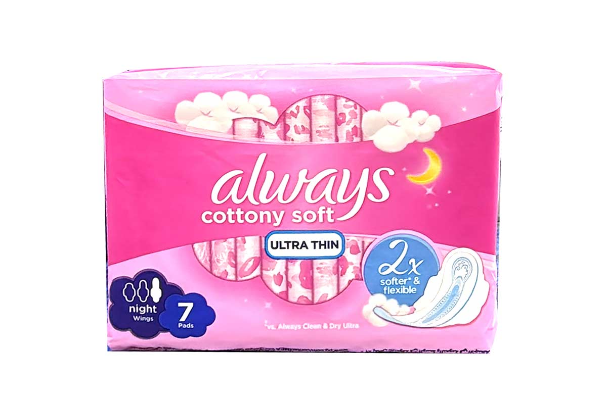 ALWAYS COTTONY SOFT ULTRA THIN NIGHT WINGS 7 PADS - Apotek Plus Pharmacy