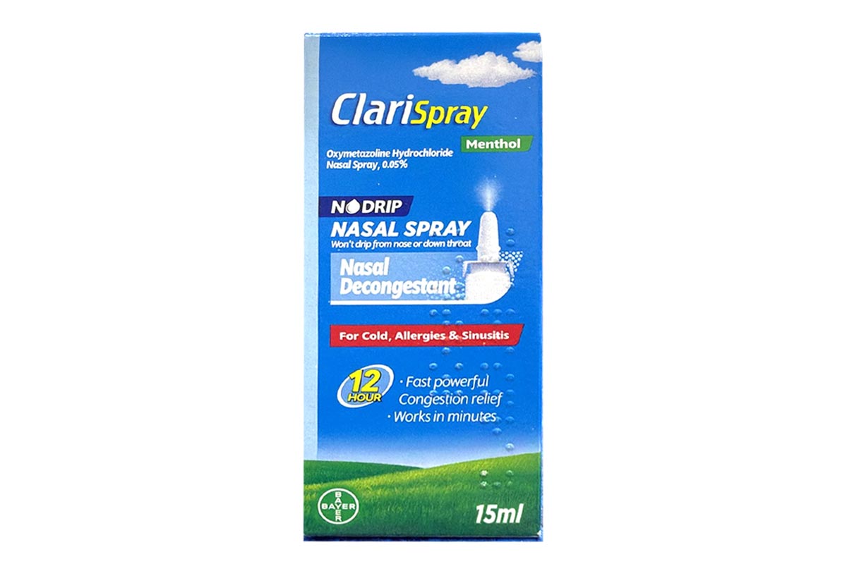 CLARI 0.05% NASAL DECONGESTANT SPRAY MENTHOL 15ML - Apotek Plus Pharmacy