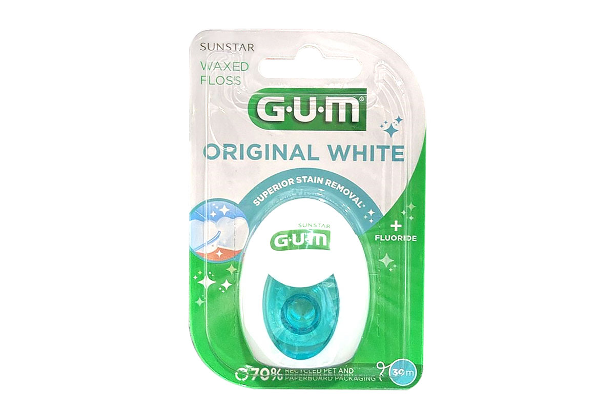GUM ORIGINAL WHITE PLUS FLUORIED WAXED 30M 2040 - Apotek Plus Pharmacy