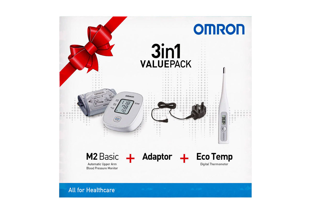 OMRON 3 IN 1 M2 BASIC MONITOR PLUS ADAPTOR PLUS ECO TEMP DIGITAL THERMOMETER OFFER PACK - Apotek Plus Pharmacy